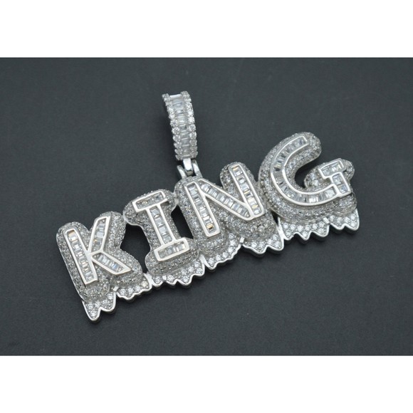 Real 925 Sterling Silver Solid CZ King Letter Hip Hop Pendant 16.9 Grams - Picture 4 of 7
